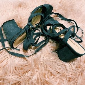 Gray tie up heeled Sandals